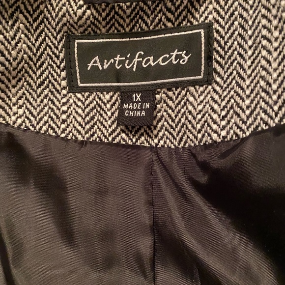 Artifacts brand 1x black/white patterned suit jackets lace trim cute pockets $25 - Picture 5 of 9